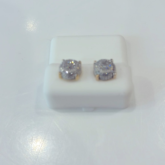 D&D DESIGNER STUD EARRING ROUND BEADED STAMPED 925 14kt GOLD SETTING SCREW BACK - Picture 1 of 6